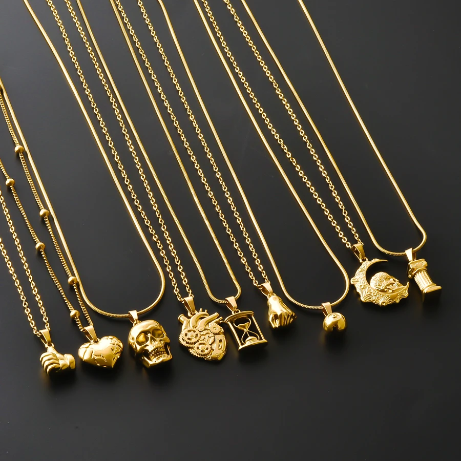 1Pcs 316 Stainless Steel 3D Assorted Pendant Necklace Cute Cat Skull Sandglass Heart Roman Column Delicate Necklaces No Fading
