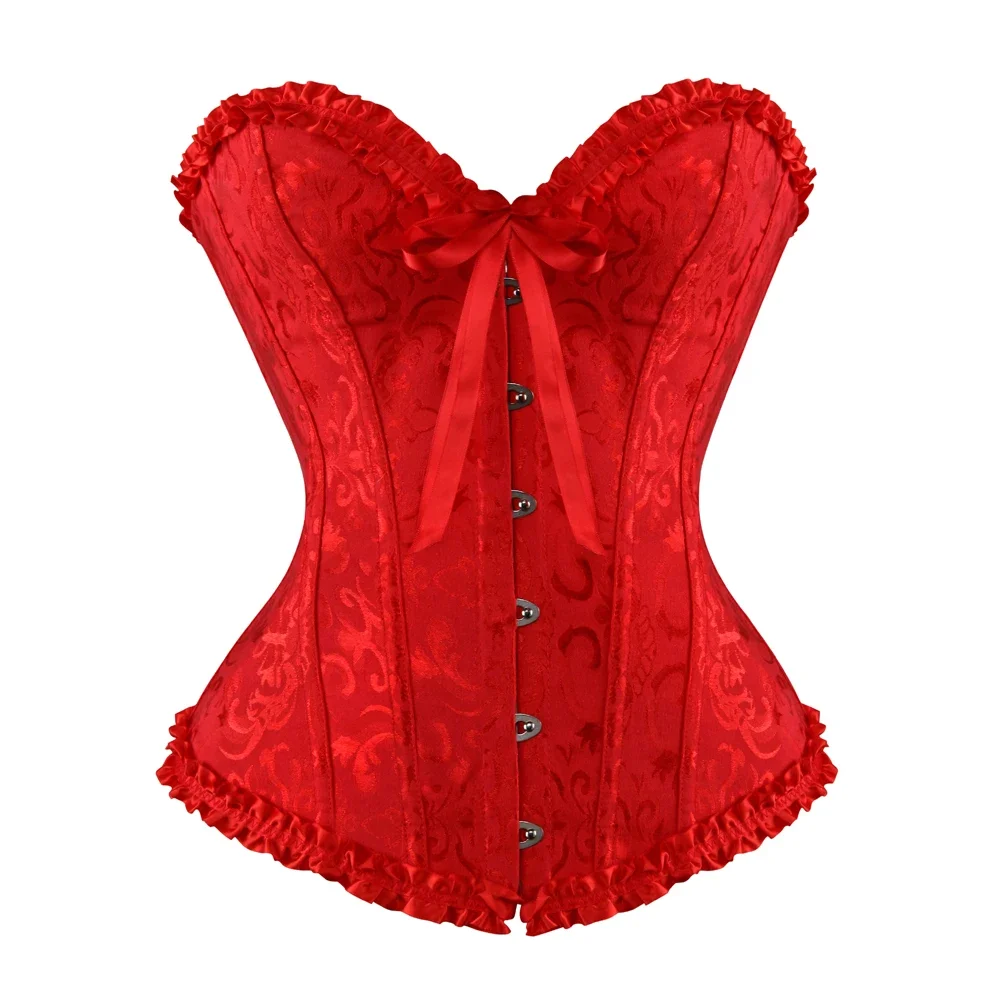 Sexy Bustiers And Corsets Floral Lace Tops For Women Vintage Corset Gothic Overbust Satin Jacquard Corselet