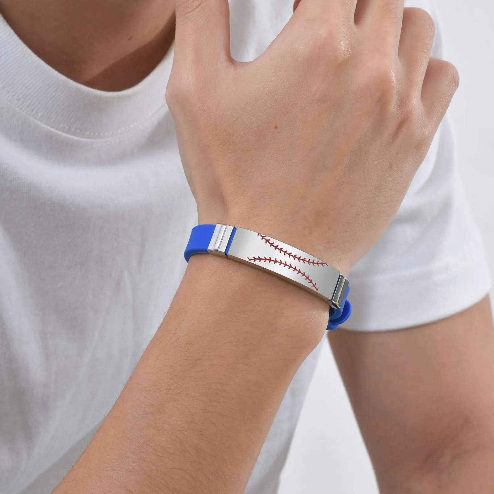 Baseball Patterned Bracelet for Men Boys, Waterproof Silicone Bracelet,Baseball Anthusiast Jewelry Gifts