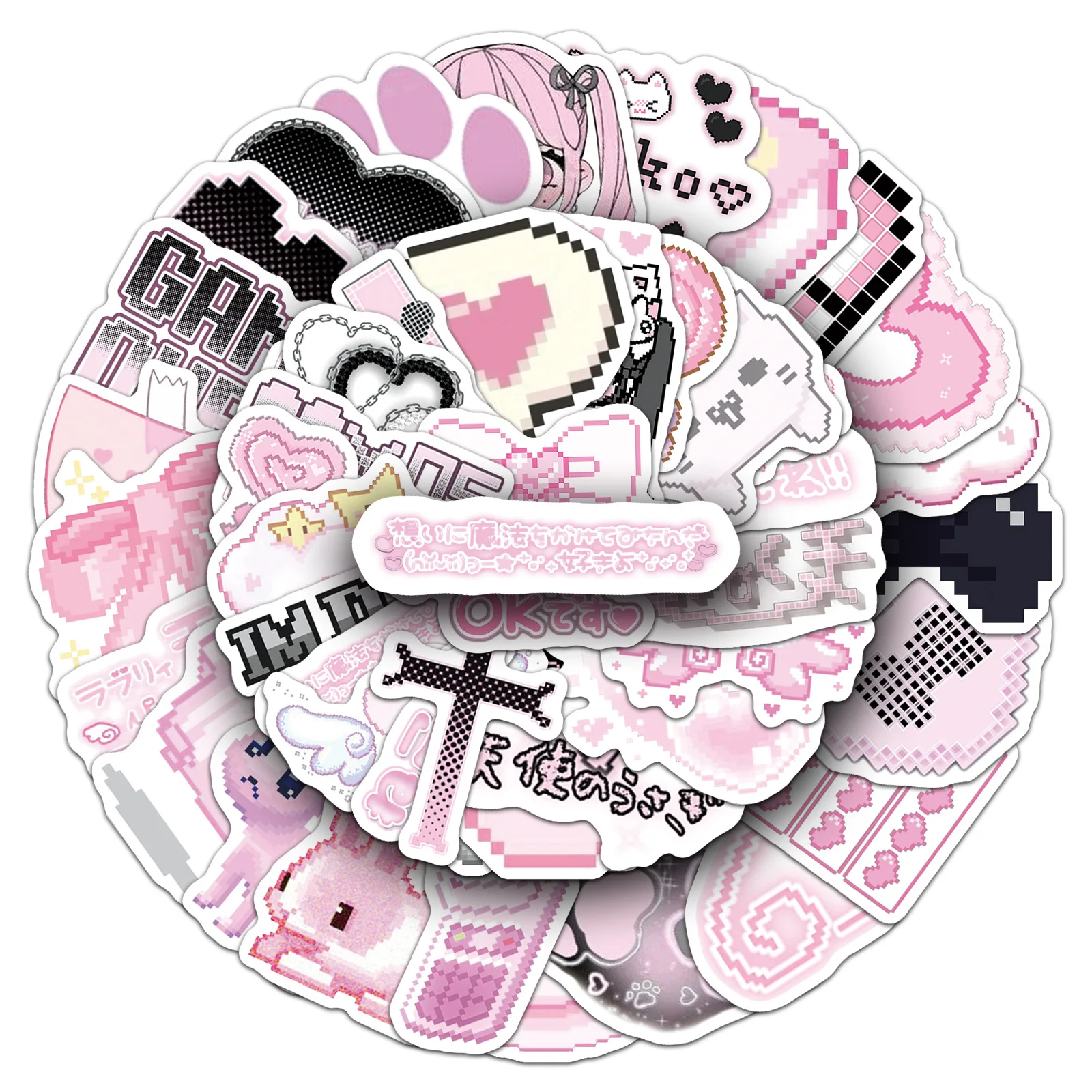 50 pezzi rosa pixel stile impermeabile ragazza giapponese adesivi per oggetti carini notebook fai da te chitarra valigia mobile tazza d'acqua giocattoli graffiti
