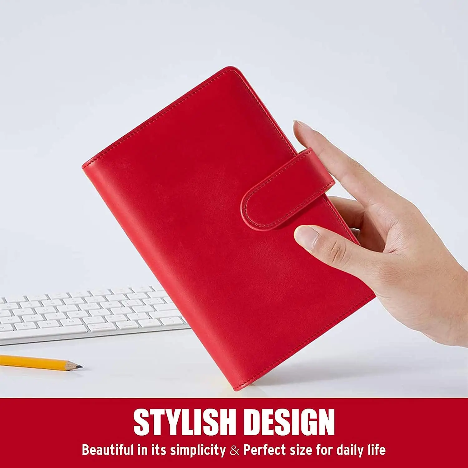 A6 PU Leather 6 Ring Refillable Planner Binder, Loose Leaf Personal Organizer Binder Cover with Magnetic Buckle Closure view 5