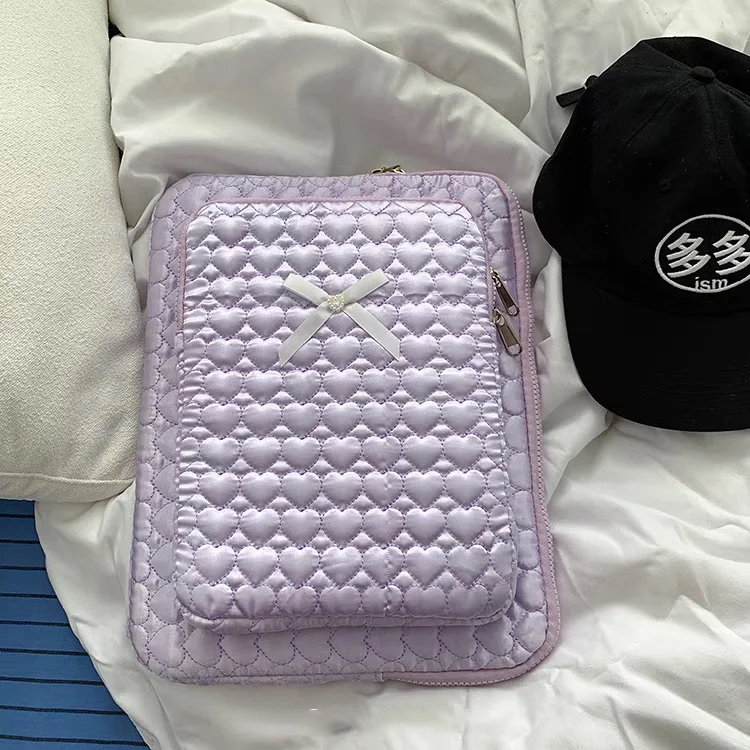 Bolsa de almacenamiento para ordenador portátil con lazo de corazón coreano, bolsa de almacenamiento para tableta IPad con bordado Ins, bolsa de cosméticos de viaje para mujer, maletín femenino