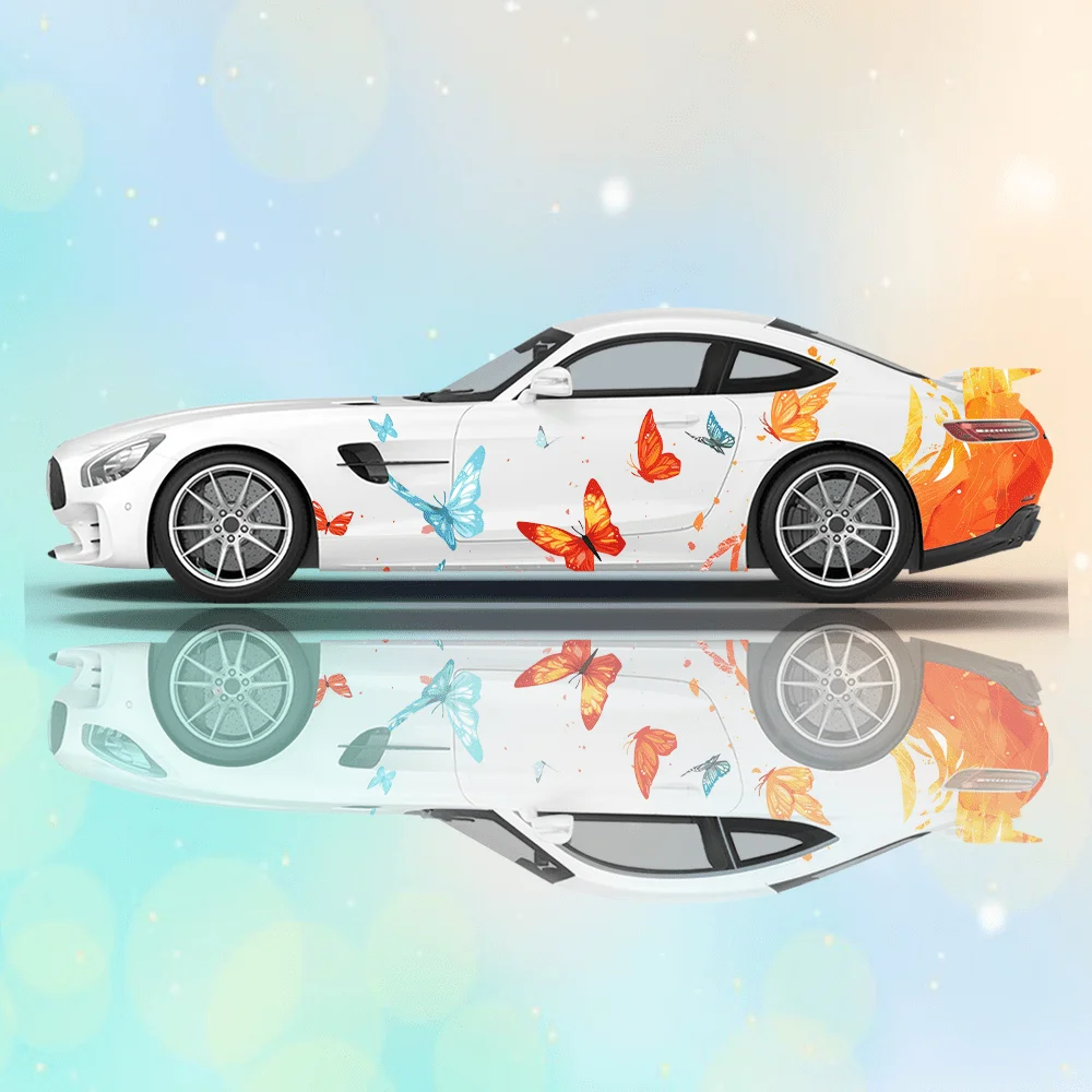 

Blue Butterfly Red Flame Car Sticker Full Body Decoration Covering Scratches Protect Auto Sticker Waterproof Car Vinyl Wraps