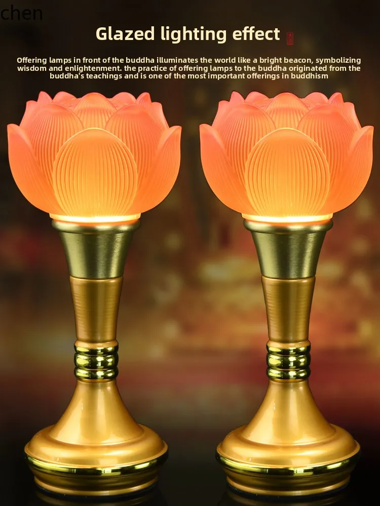 Cz guanyin lotus buddha offering home pair of buddhist hall long bright lamp glazed buddha ornaments