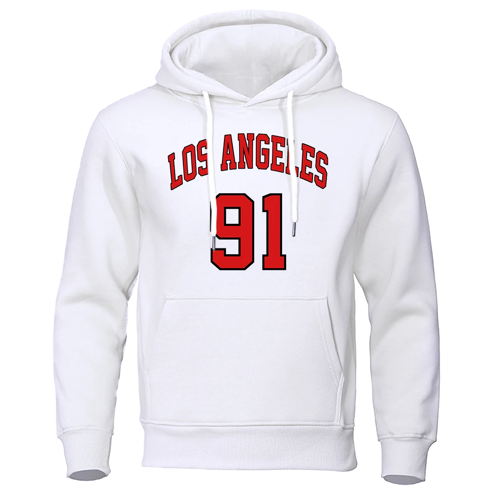 Los Angeles 91 Team Uniform Print Hoodies Man Oversize Autumn Winter Fleece Hoody Streetwear Hip Hop  Pullover  Tracksuit  Men