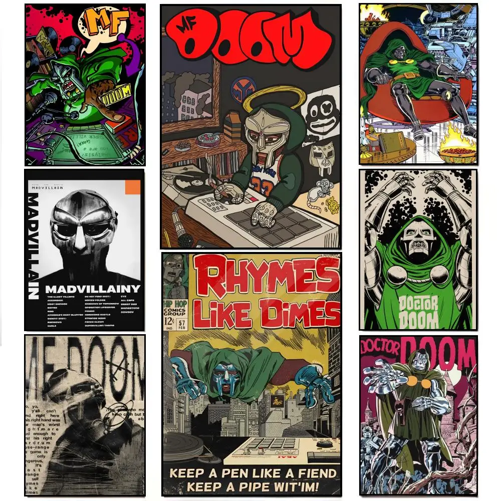 Comic version of MF DOOM rapper Poster Poster HD  Waterproof Wall Sticker Bar Living Room Decor Gift