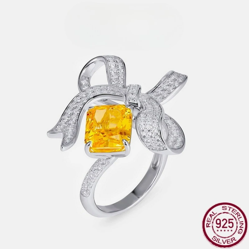 

New S925 pure silver ice flower cut high carbon diamond bow, European and American fashionable high-end wedding jewelry
