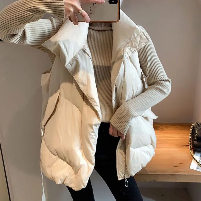 

2023 Autumn Winter New Korea Fashion Women Sleeveless Thick Warm Vest all-matched Casual White Duck Down Short Coats C995