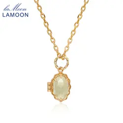 LAMOON Vintage Bijou Natrual Gemstone Prehnite Necklace For Women Box Pendant 925 Sterling Silver Gold Plated Fine Jewelry Gift