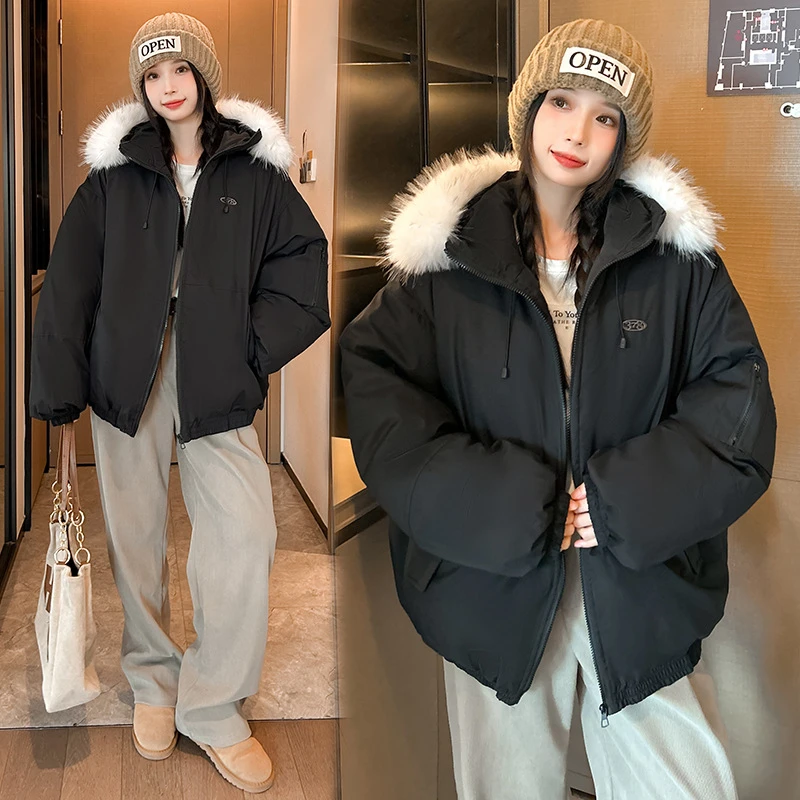 

2025 Winter Hooded Women Long Parka Jackets Fur Collar Fashion Comfortable Design Zipper Pockets Elegant Loose Warm Female Coats