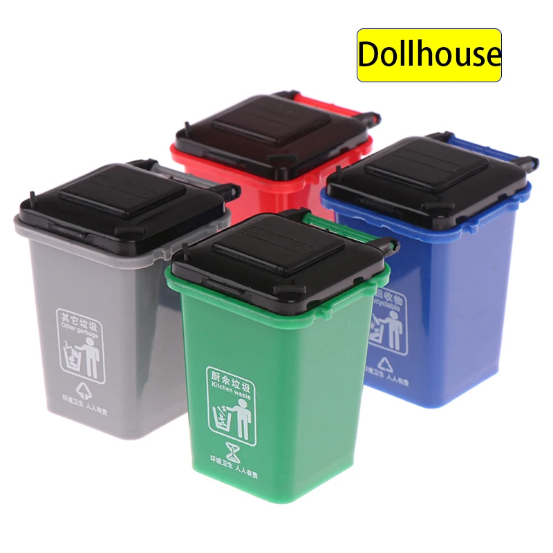 1pc Dollhouse Garbage Classification Toy Trash Cans Garbage For Garbage Truck Waste Management Recycling Theme Decoration
