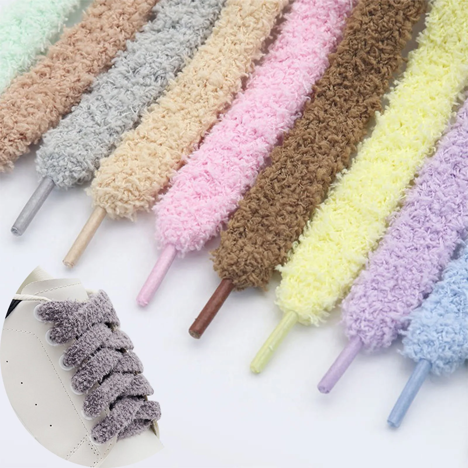 

1Pair Premium Soft 15mm Wide Flat Plush Shoelaces Big Fat Fluffy Fuzzy Design for Women Casual Sneakers Towel Shoelaces