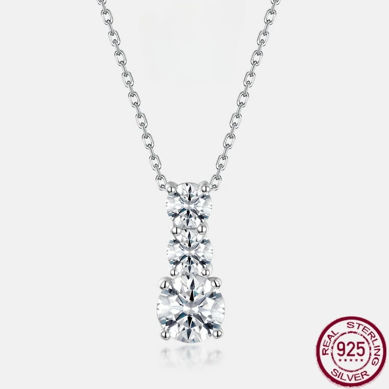 

New S925 pure silver three lives three generations brilliant moissanite inlaid moissanite necklace simple wedding jewelry