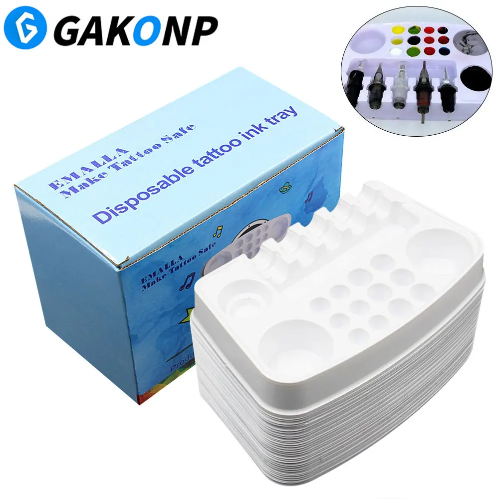 30pcs/box Tattoo Ink Tray Disposable Tattoo Holder Tray White Plastic Pigment Tray for Tattoo Ink Pigment Accessories