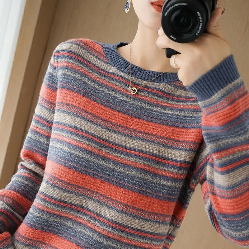 

Female Korean Harajuku Sweater For Women Loose Striped Knitted Pullovers Vintage Sweaters Pullover Jumper PH138