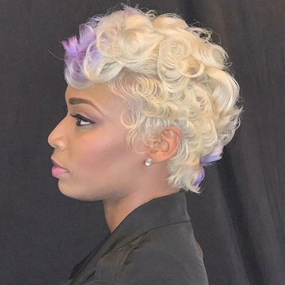Kinky Curly Wig Human Hair 613 Honey Blonde Short Pixie Cut Wig Full Machine Made Wigs For Women