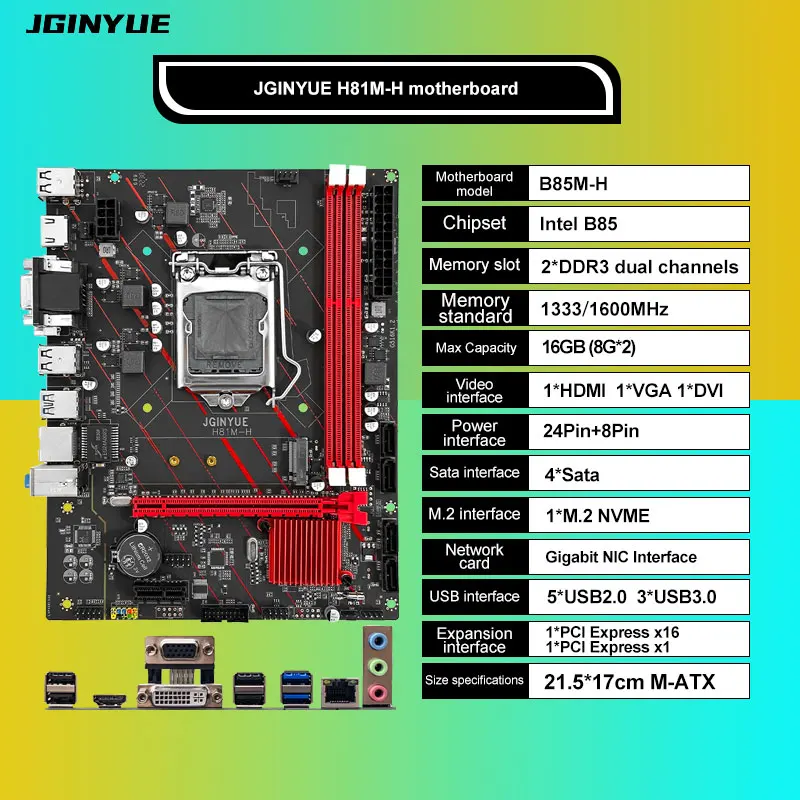 Brand New JGINYUE H81M-H Desktop Motherboard Small H81Graphics Double DDR3 Memory Channel