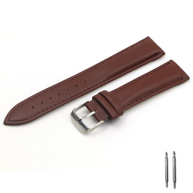 Calfskin Leather Watchband Soft Material Watch Band Wrist Strap 18mm 20mm 22mm 24mm With Silver Stainless Steel Buckle