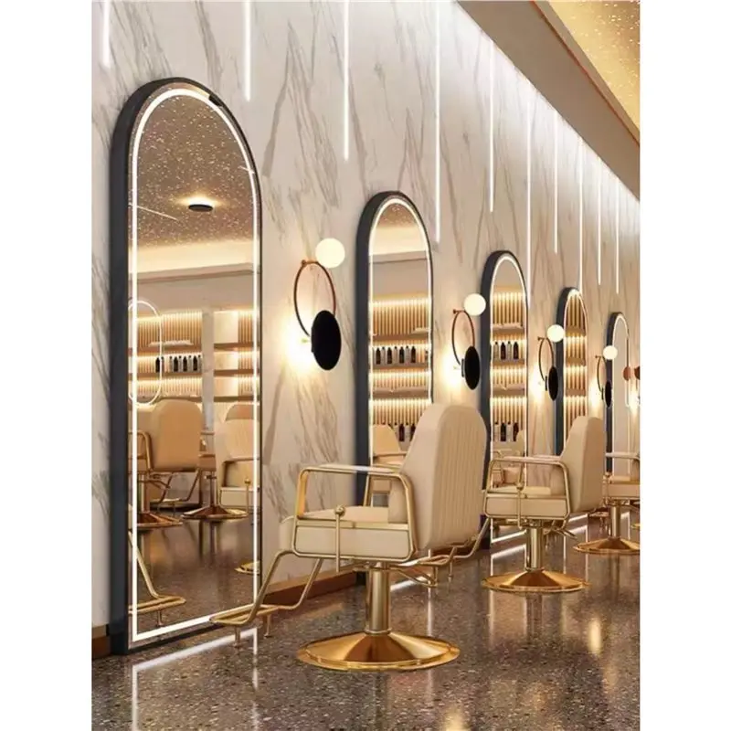 HT barber shop mirror table, special wall-mounted simple hair salon floor-to-ceiling mirror perm and dye mirror table