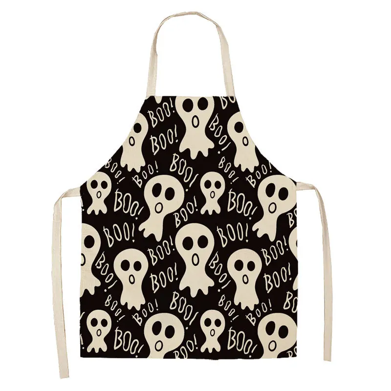 Halloween Collection Linen Apron Hot Sale Horror Skull Pumpkin Hanging Neck Men and Women Decorative Kitchen Antifouling Bib