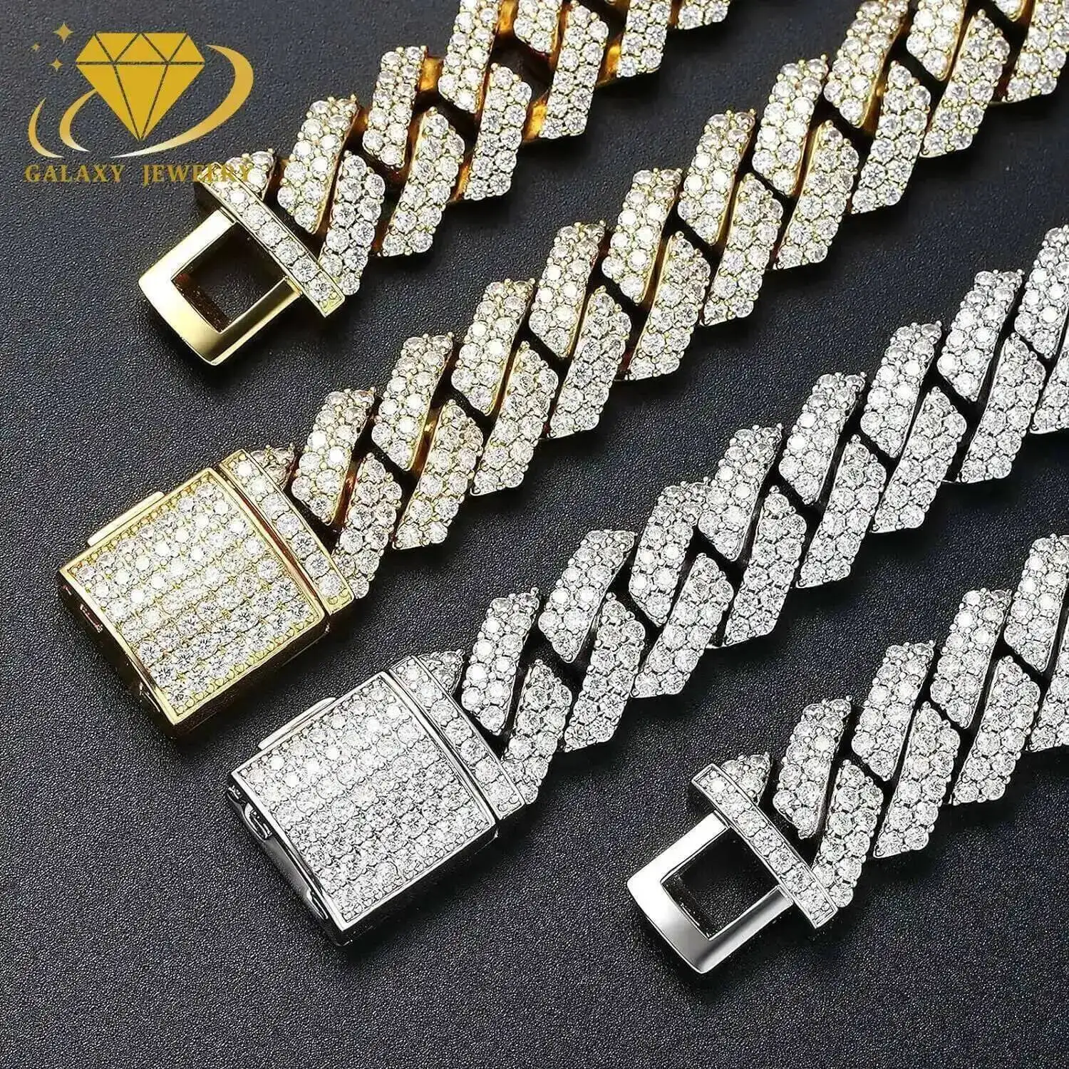 

Кубинский браслет-цепочка Iced Out, 2 ряда, муассанит, бриллиант, хип-хоп, стерлинговое серебро 925 пробы, 15 мм, 18 мм, 20 мм, ожерелье-цепочка с кубинскими звеньями