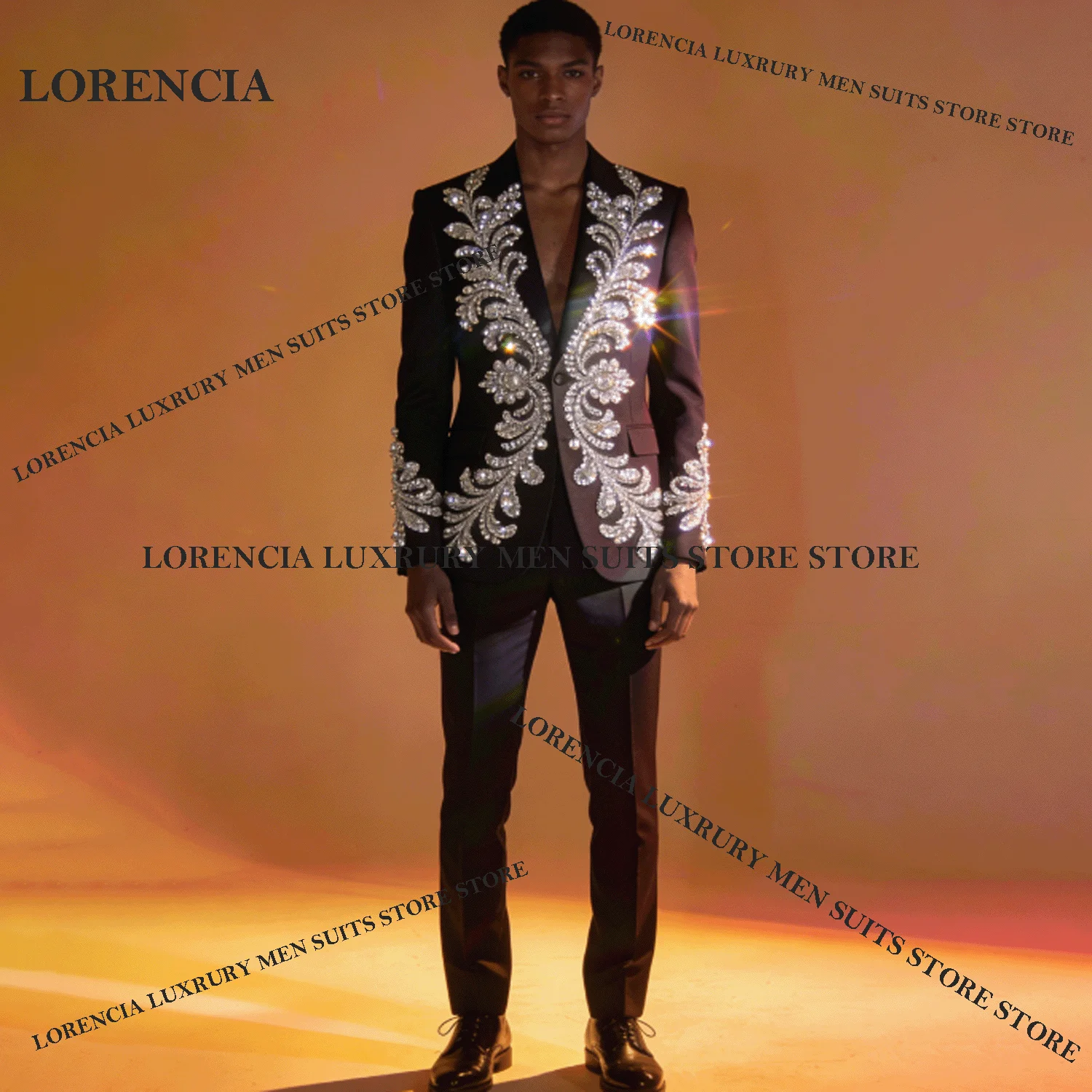 

Customized Embroidery For Men Suits Exquisite Crystal Diamond 2 Pieces Groom Male Blazer Ropa hombre Luxury Slim Wedding Tuxedos