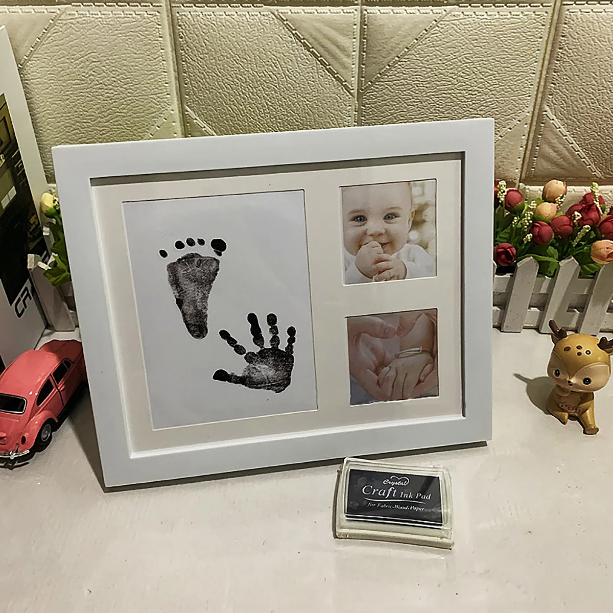 1PC Hand-foot print clay photo frame PP plastic creative baby growth record photo frame