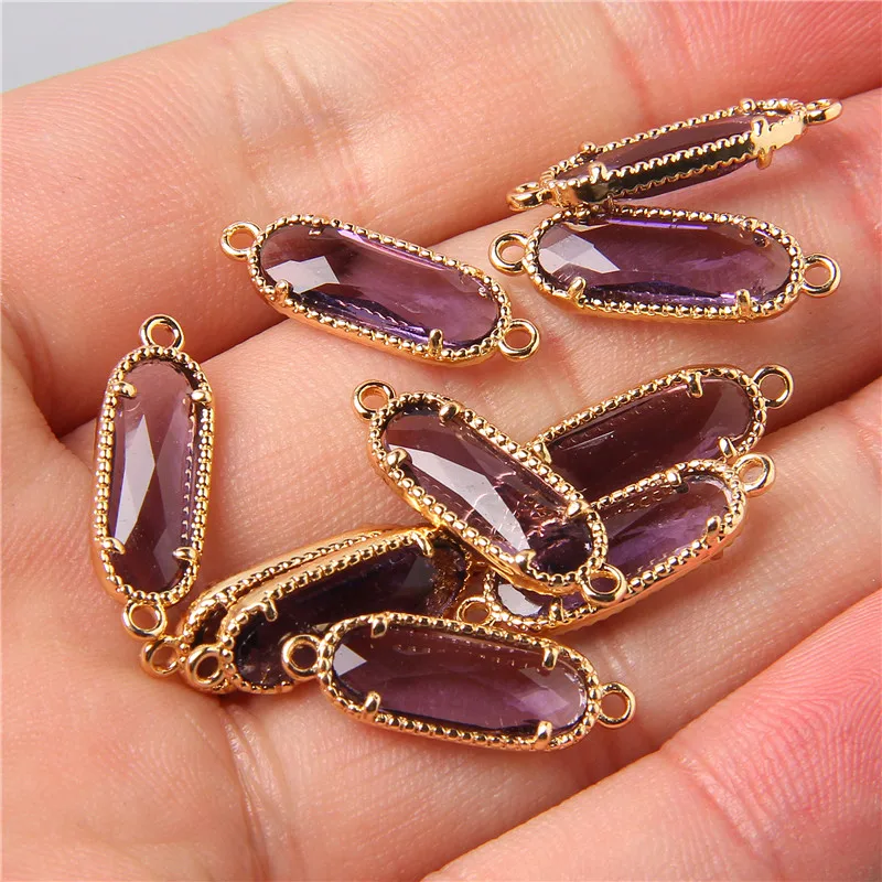 10pcs Oval Glass Connector Pendant Charm for Making Necklace Earrings Bracelet Finding DIY Jewelry 7X20mm Accessories Wholesale