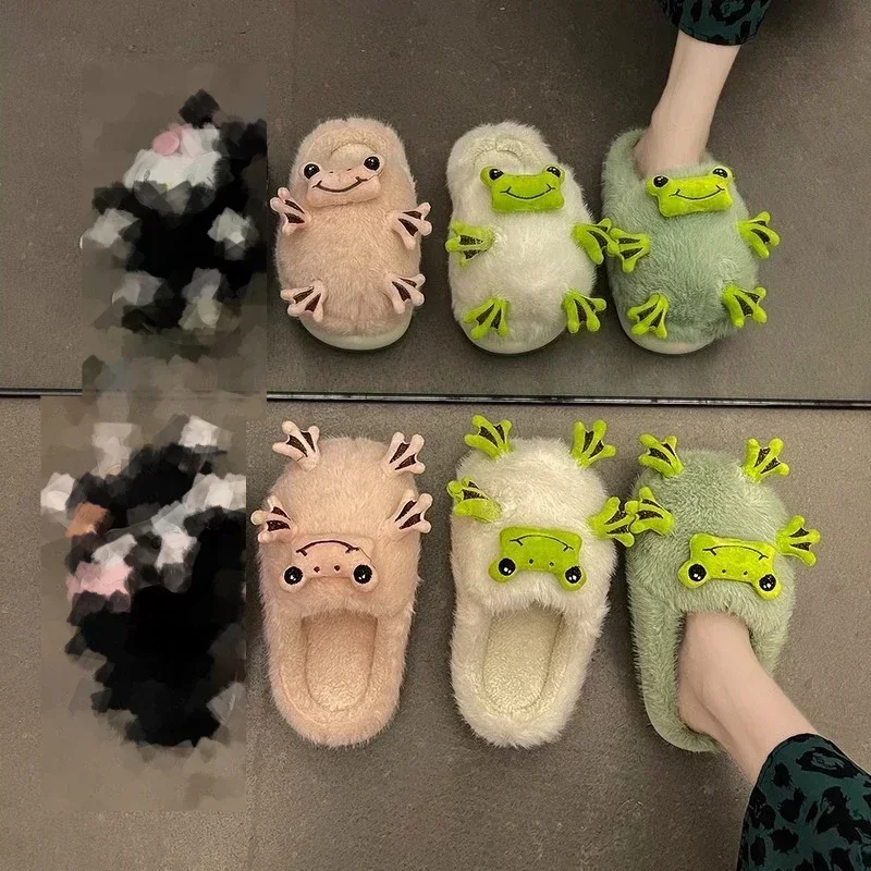 Warm Lovely Frog Cotton Slippers Student Anti Slip Animals Home Platform Plush Slipper Women Funny Outdoor Shoes