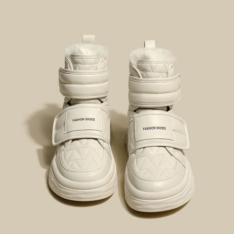 

Высокие женские зимние сапоги на белом меху с толстым бархатом, зимние хлопковые туфли 2025 года, короткие сапоги на толстой подошве