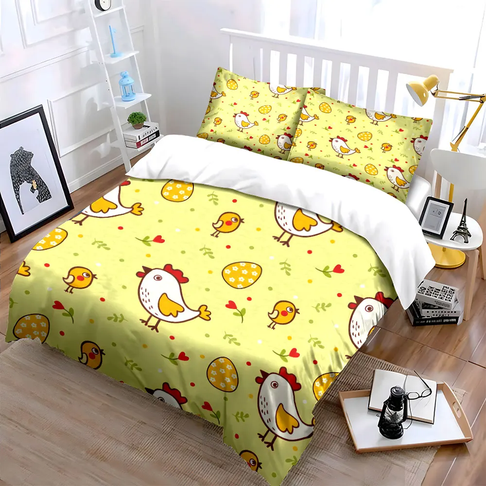 Chicks, hens, and egg pattern background Printed Duvet Cover Set1 Duvet Cover+2 PillowcaseMulti Size Bedroom Bedding Decor