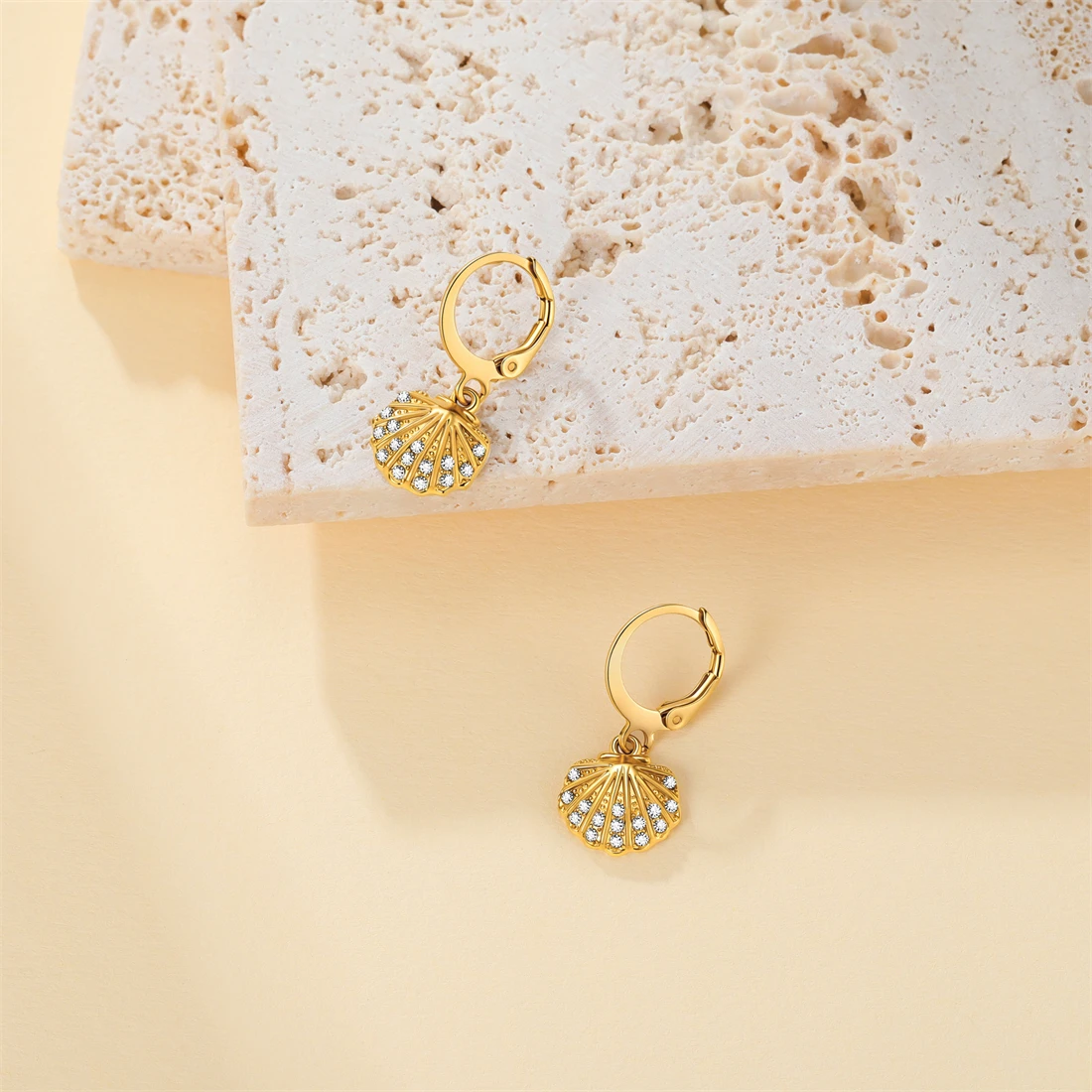 Eueavan Zirkon-Seestern-Muschel-Creolen aus Edelstahl, geometrische Ohrringe für den Sommerurlaub am Strand, für Damen, Party-Schmuck, Geschenk – Detail 14