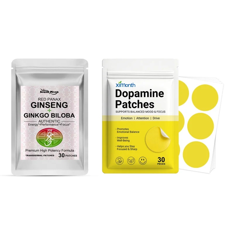 60-Piece Transdermal Patch Combo: Dopamine & Ginseng Ginkgo Biloba for Mood & Energy, Peel & Stick