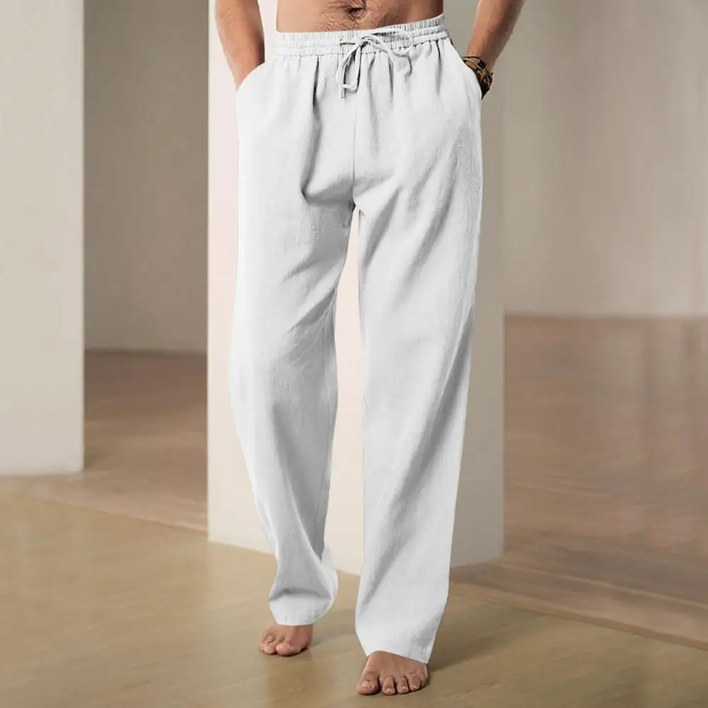 

Ergonomic Design Pants Versatile Men's Wide Leg Pants with Elastic Waist Pockets for Comfortable Stylish Leisure Wear Men