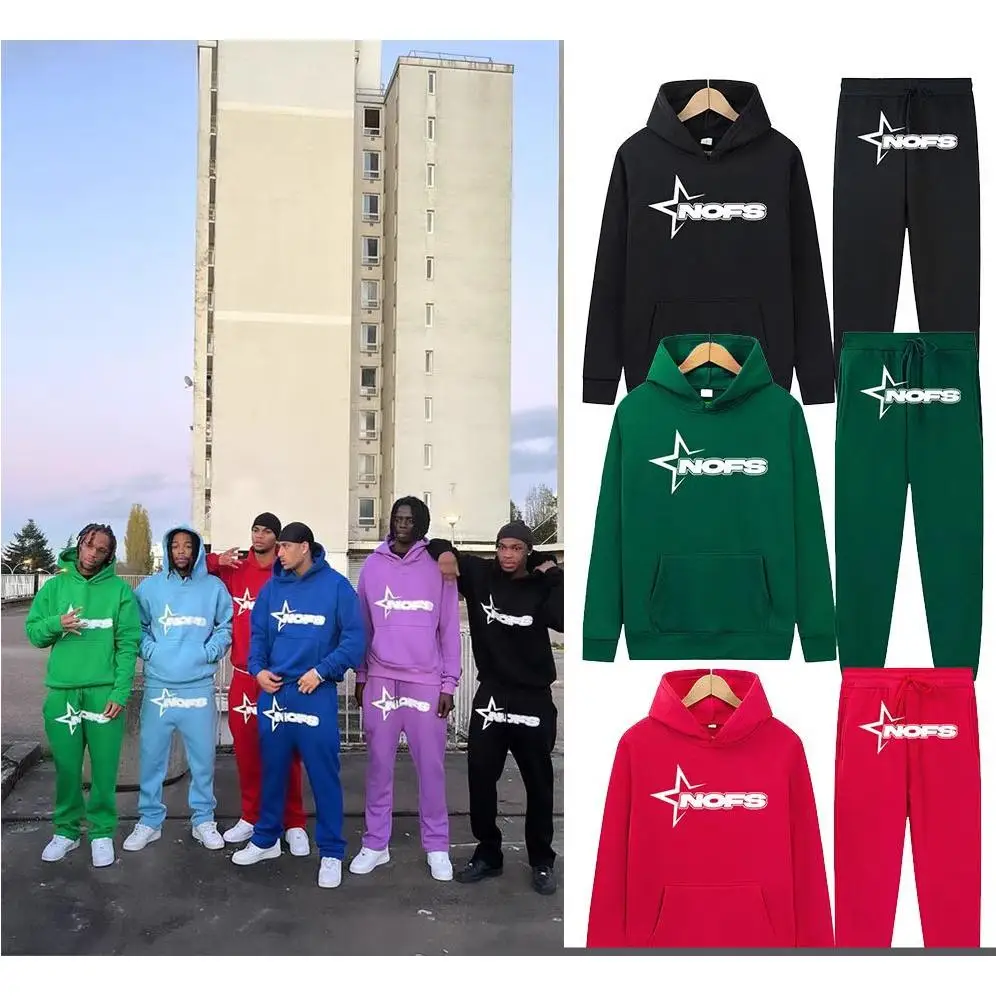 

Модный комплект худи Y2K NOFS 2023 в стиле готика, панк-рок, хип-хоп: свитшот и брюки из шерстяной ткани, осенний повседневный спортивный костюм из двух предметов