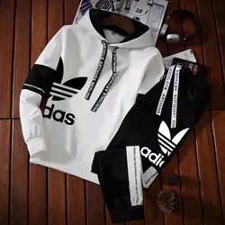 2024 New men high quality luxury printed sportswear casual monochrome sweatshirt jogging pants two-piece windproof designer outd