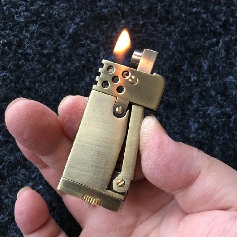 Retro mechanical kerosene lighter semi-automatic side pressure ignition creative personality old-fashioned nostalgic men\'s gift