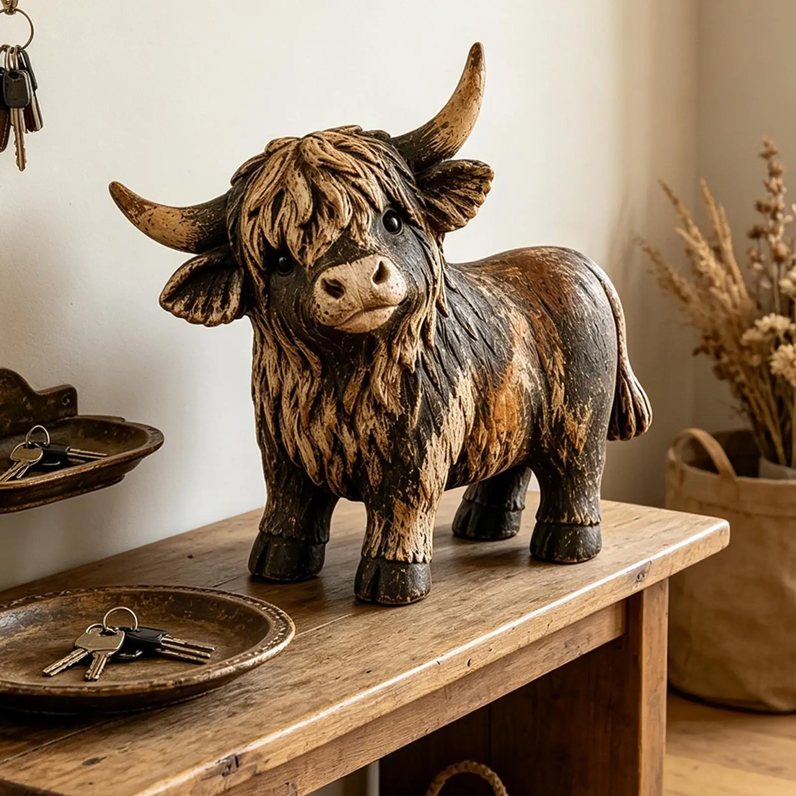 Animal Figures Rustic Cow Shape Table Sculptures Desk Ornaments Animal Statues For Home Room Desk Shelf Fireplace Mantel