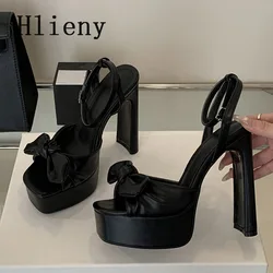 Hlieny Sexy Pleated Bowknot Women's Sandals Peep Toe Platform High Heels Party Banquet Fashion Buckle Strap Pumps Shoes