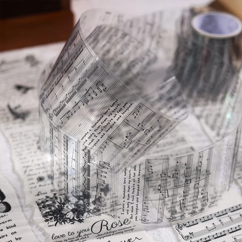 

1 рулон ПЭТ прозрачной черно-белой ленты-наклейки, декоративные для журнала «сделай сам» и ремесленных украшений