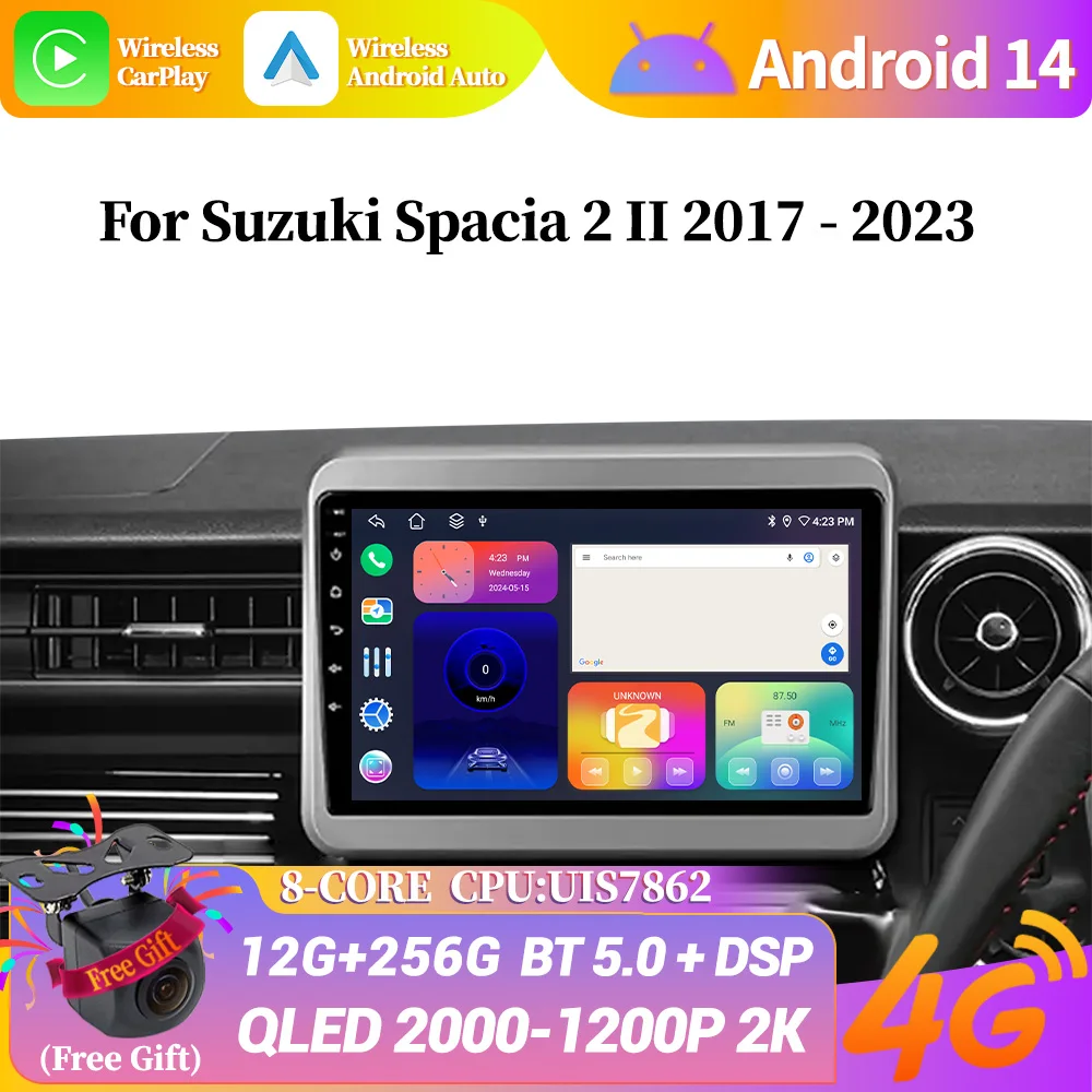 

Wireless Bluetooth Carplay Stereo Screen 2DIN WIFI Car Radio Multimedia Navigation Android 14 For Suzuki Spacia 2 II 2017-2023