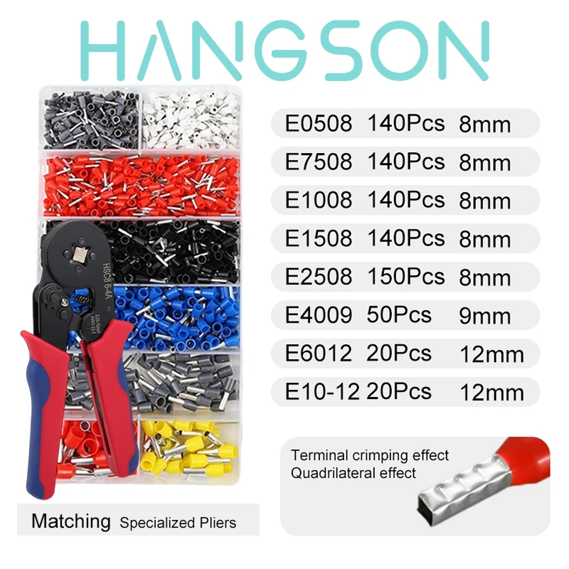 HSC8 6-4/6-6 Ferrule Crimping Tool Wire Ferrule Kit Crimper Connectors Crimpers Tools Pin Terminals Ratchet Pliers for Audio Car