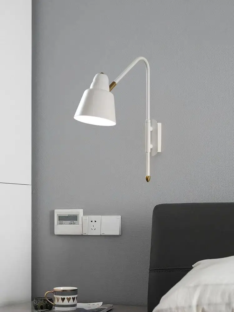 Bedroom Bedside Wall Lamp Modern And Simple Nordic Living Room Long Arm Light Luxury Creative Swing Arm Activity White Wall Lamp