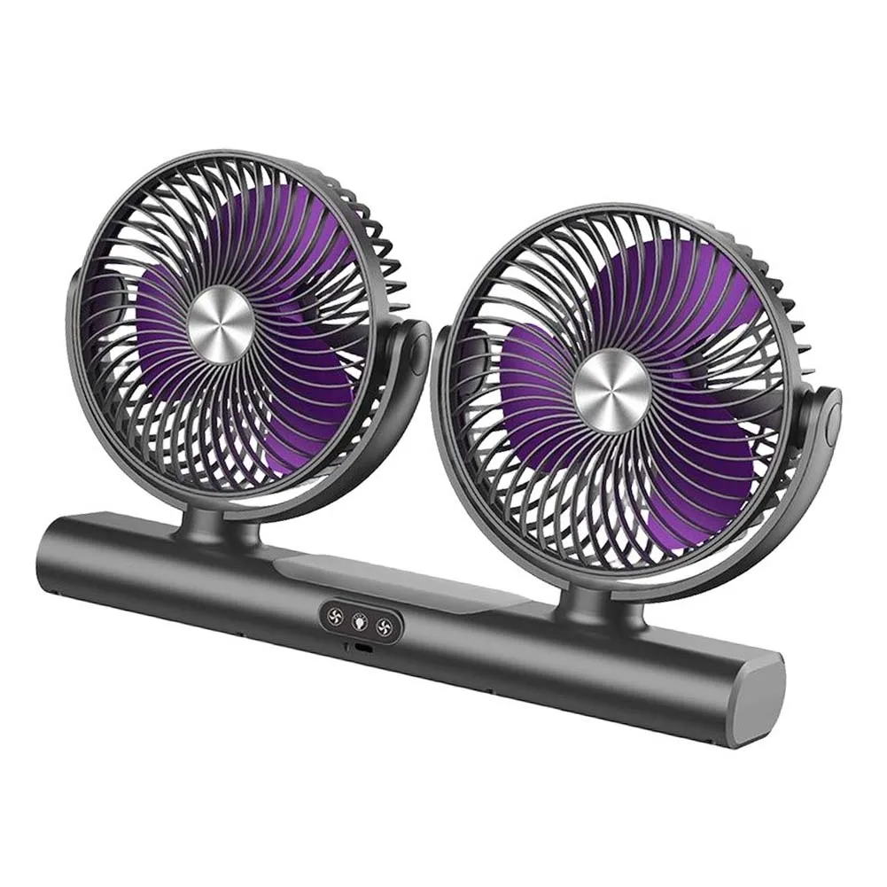 Car Fan Dual Head 360 Rotation Car Fan Rechargeable For Type-C Quiet Cooling For RV Home Camping Vehicle Interior Accessories