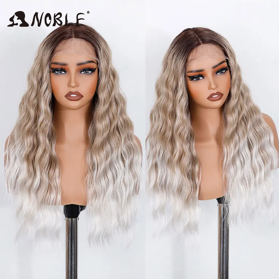 Noble Synthetic Lace Front Wig 26Inch Long Wavy Lace Part Body Wavy Lace Wig For Women Cosplay Lace Front Wig Ombre Blonde Wig
