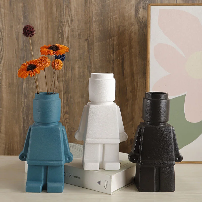 

Nordic Resin Robot Vase Modern Desktop Flower Pot Creative Upright Planter For Home Decor Unique Robot Sculpture Room Accessorie