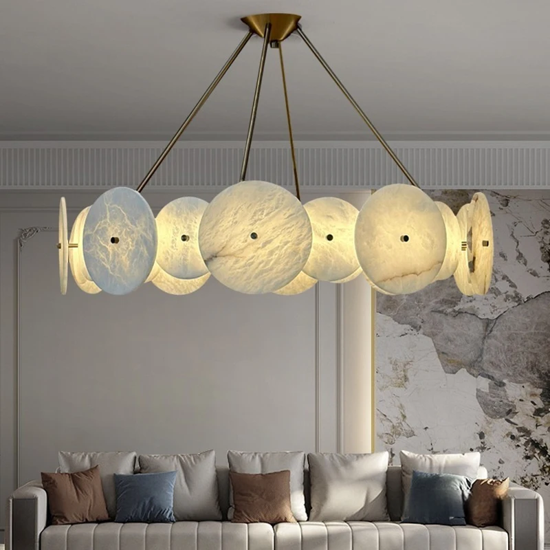

Nordic White Marble LED Pendant - Modern Copper Chandelier for Villa Living Room, Dining Room & Bedroom Lighting