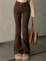 50 Short Man Brown Slightly Pull Jeans Women Gyaru Elastic Height Shoe Pants Autumn And Winter Xs Mop