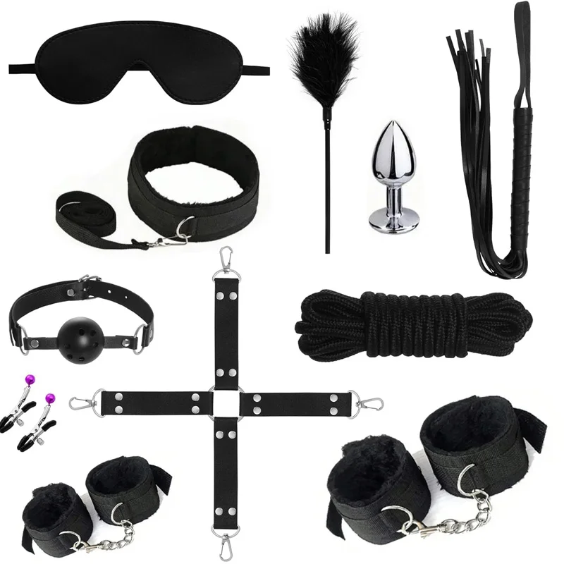 Sex Bondage BDSM Restraints Handcuffs Ankle Cuff Blindfold Whip Rope Nipple Clamps Anal Toys Adult Games Sexy Toys for Couples