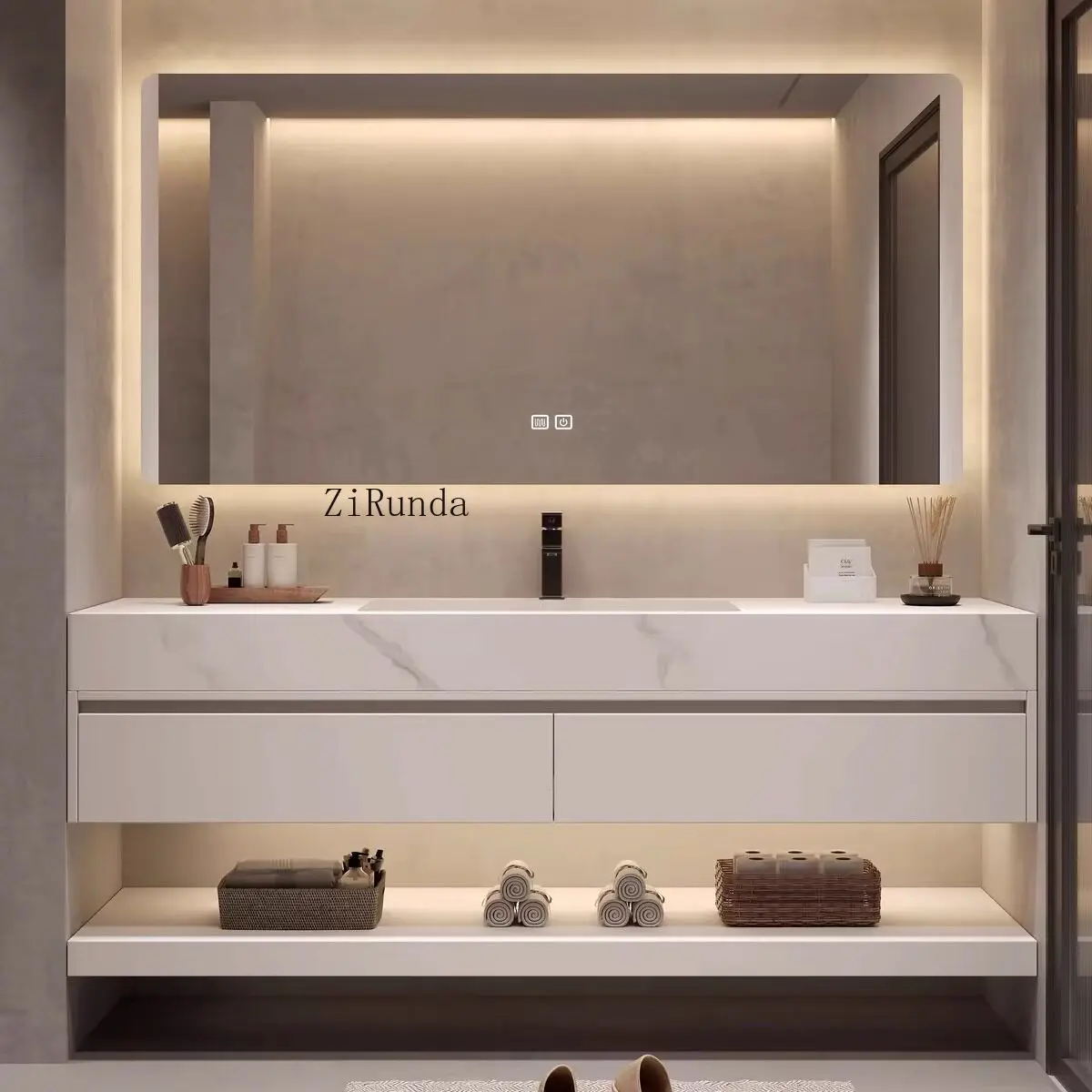 Picture 5: Oak lacquered rock slab ceramic seamless integrated basin, bathroom cabinet combination, bathroom washstand